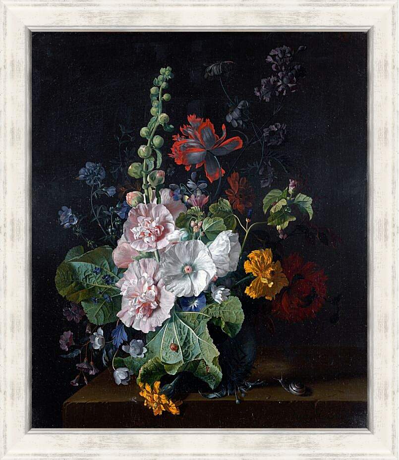 Картина в раме - Штокрозы с другими цветами в вазе. Ян ван Хёйсум