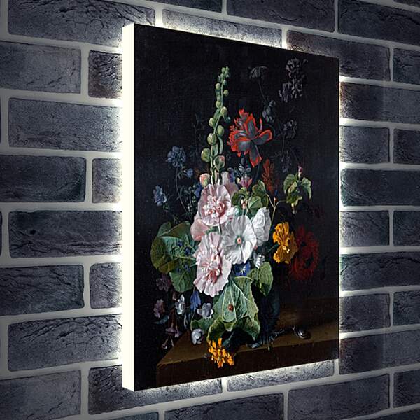 Лайтбокс световая панель - Штокрозы с другими цветами в вазе. Ян ван Хёйсум
