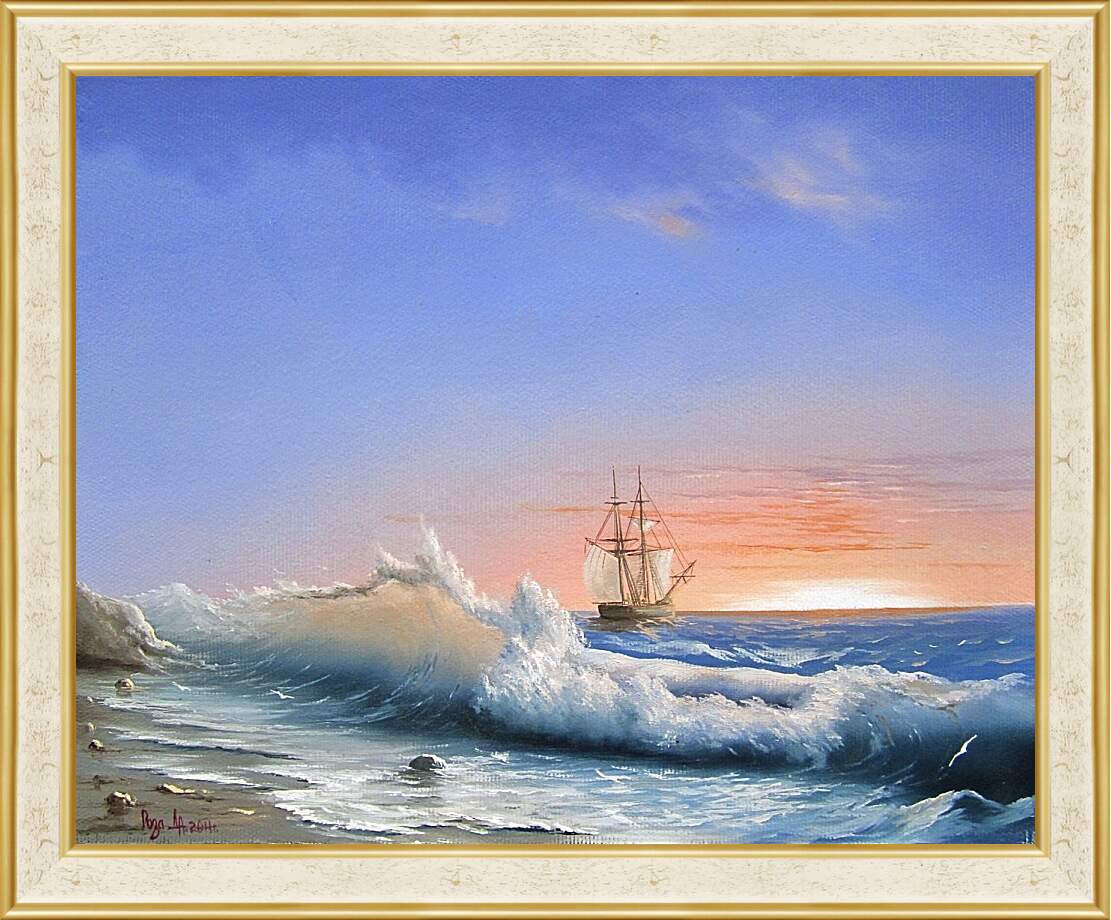 Картина в раме - Закат на море
