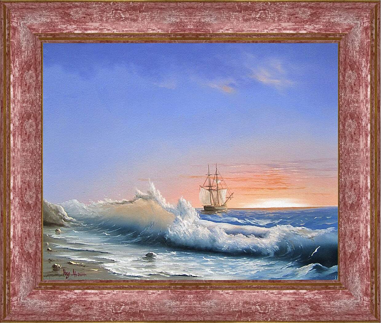 Картина в раме - Закат на море