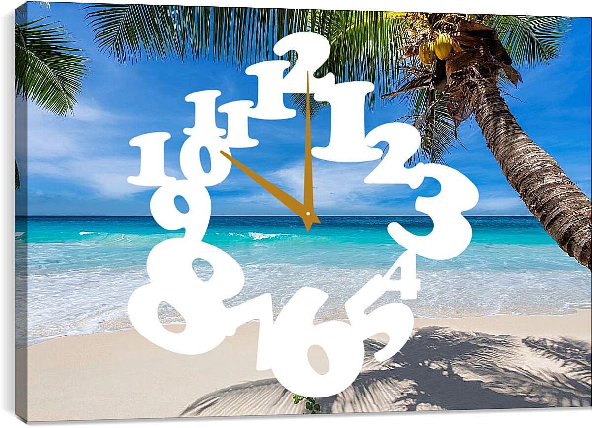 Часы картина - Райский пляж под пальмами