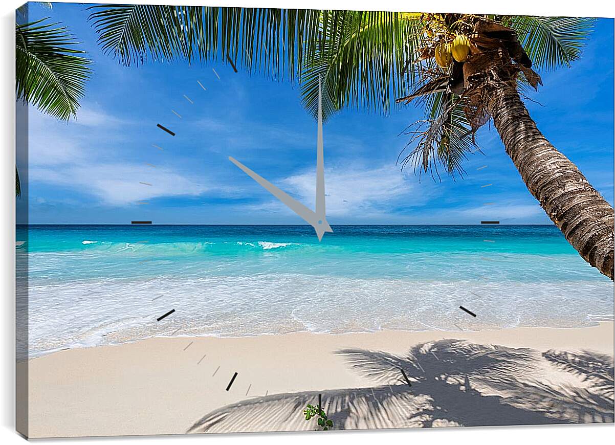 Часы картина - Райский пляж под пальмами