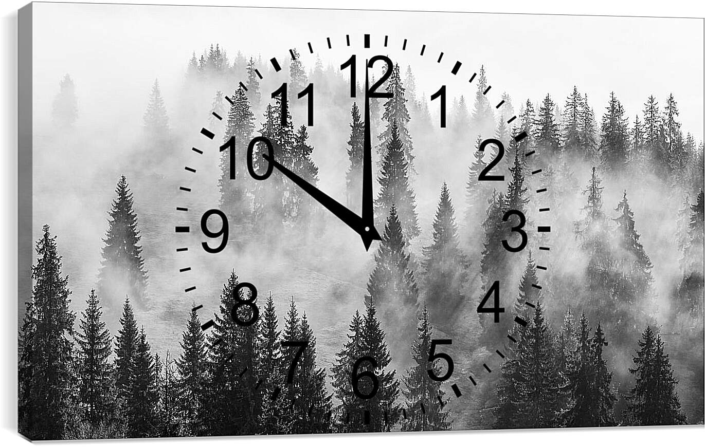 Часы картина - Лес в зимнем тумане