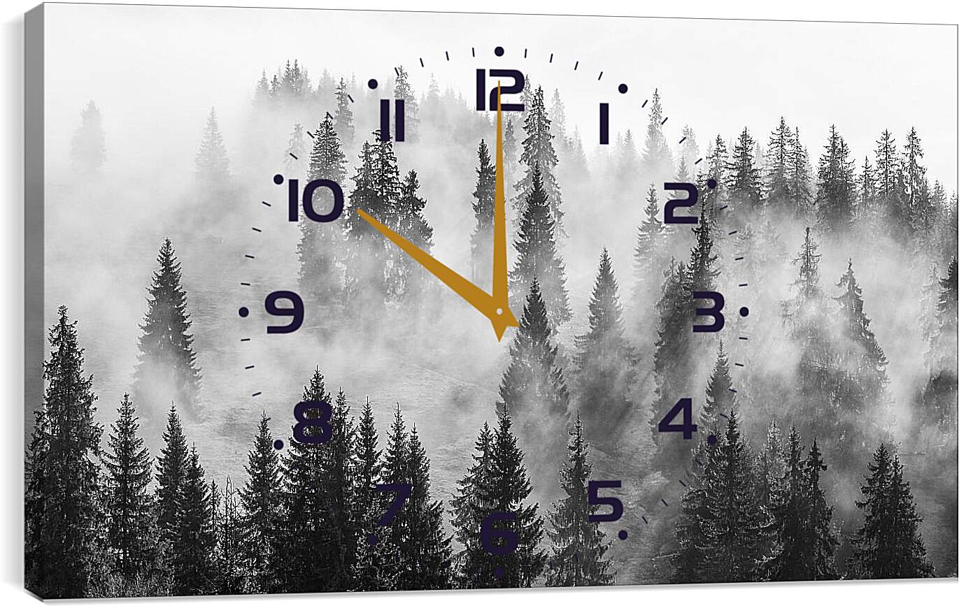 Часы картина - Лес в зимнем тумане