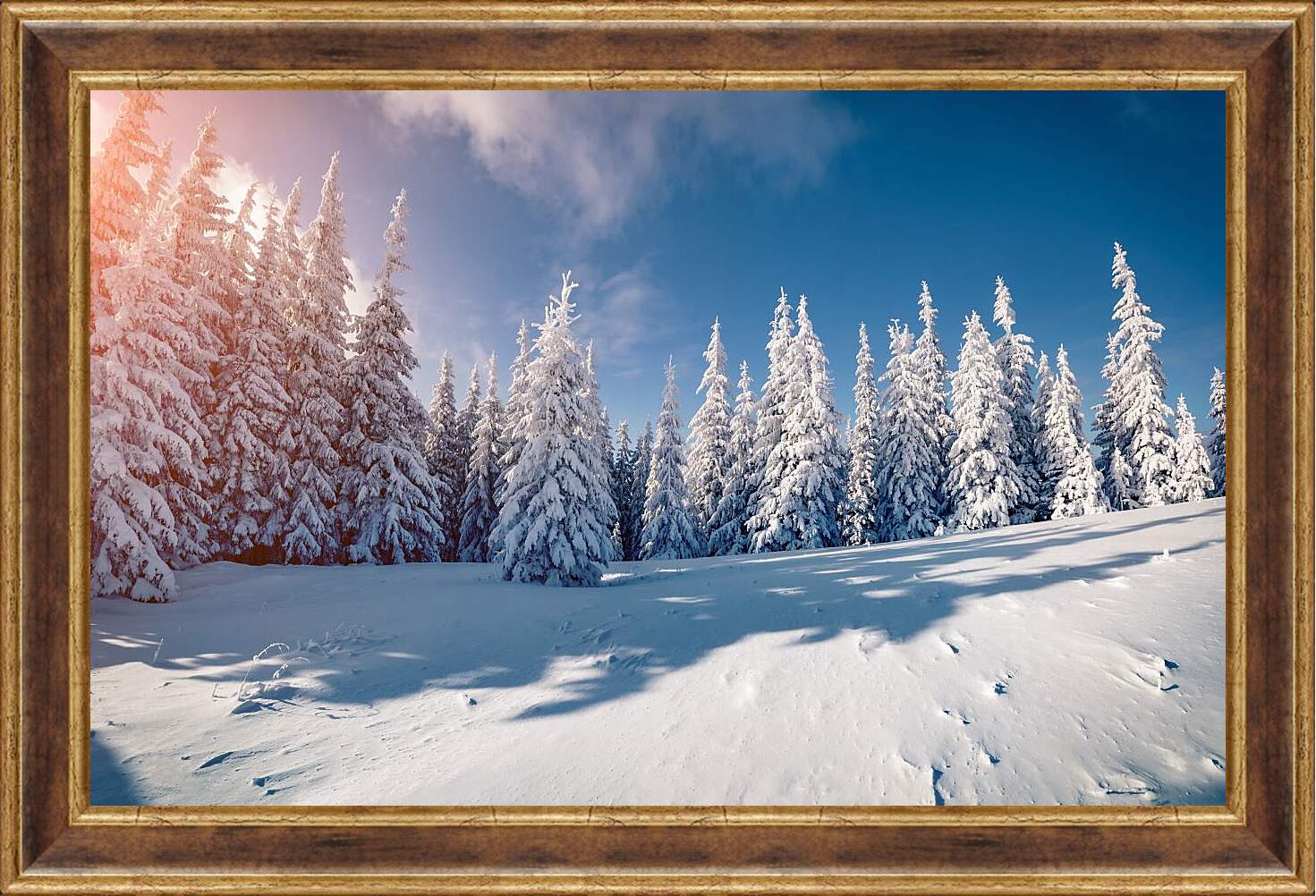 Картина в раме - Хвойный лес в снегу