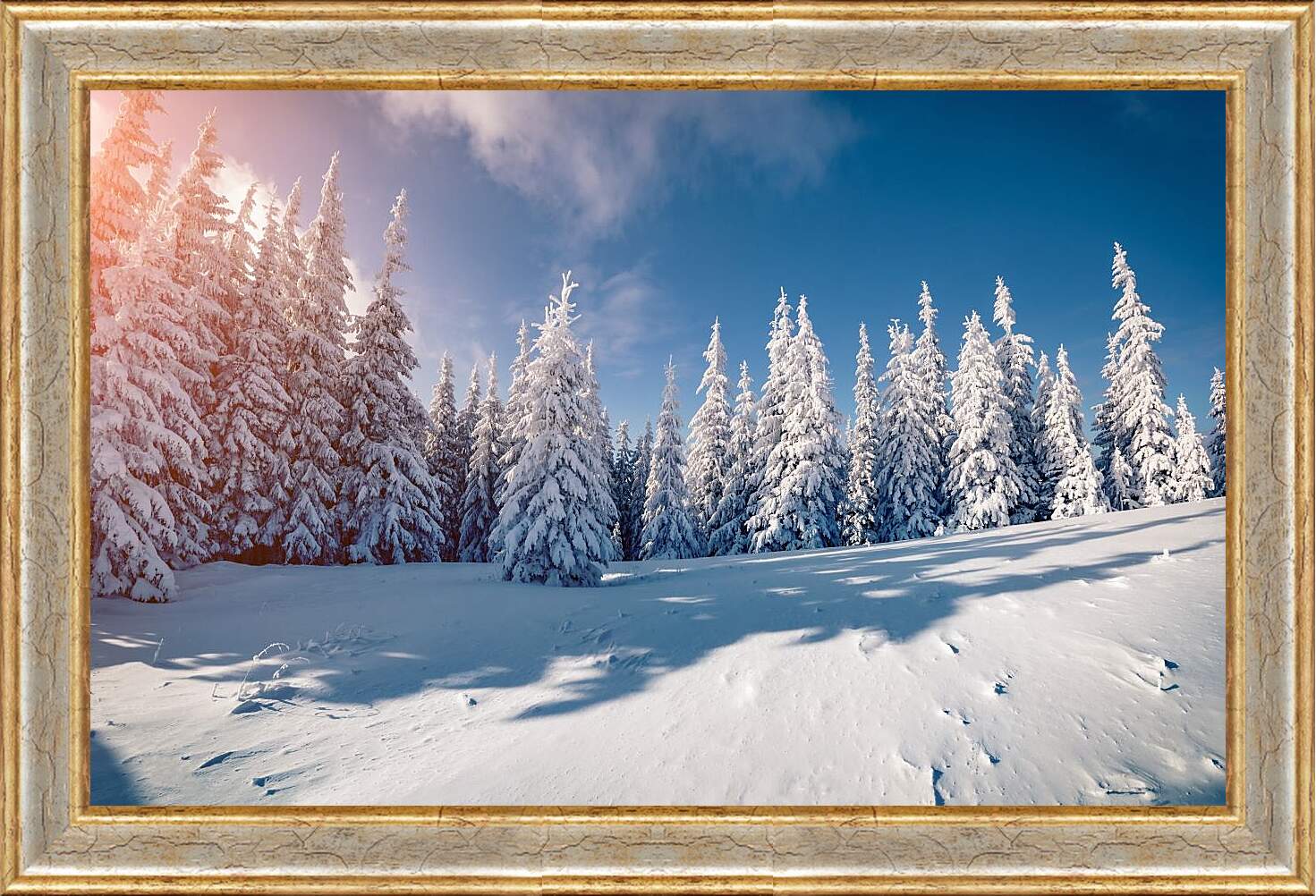 Картина в раме - Хвойный лес в снегу