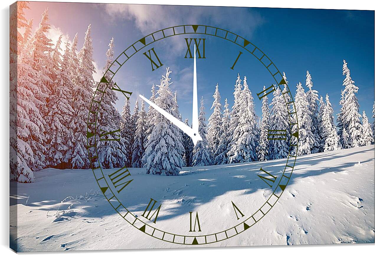 Часы картина - Хвойный лес в снегу