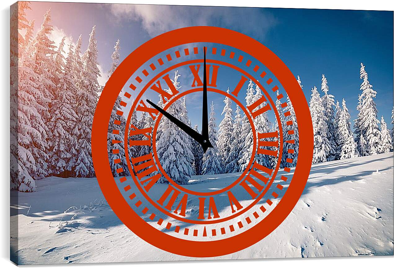 Часы картина - Хвойный лес в снегу