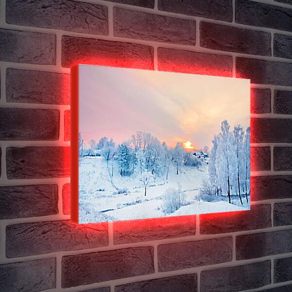 Лайтбокс световая панель - Вид на зимнюю деревню издалека