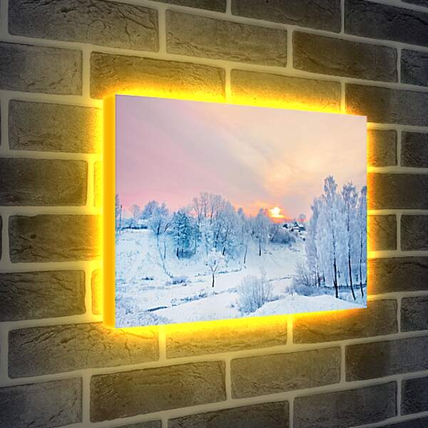 Лайтбокс световая панель - Вид на зимнюю деревню издалека