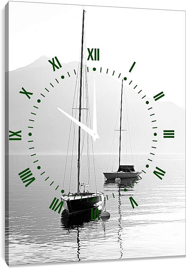 Часы картина - Пару парусных лодок на фоне горы