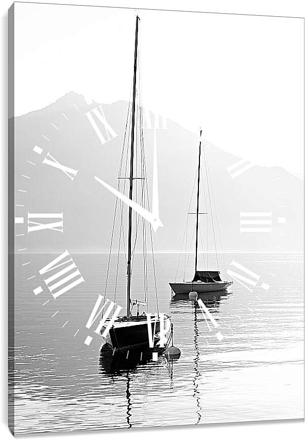 Часы картина - Пару парусных лодок на фоне горы