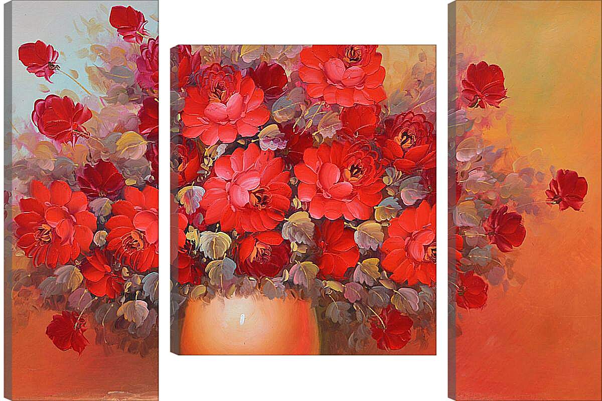 Модульная картина - Красные цветы в вазе