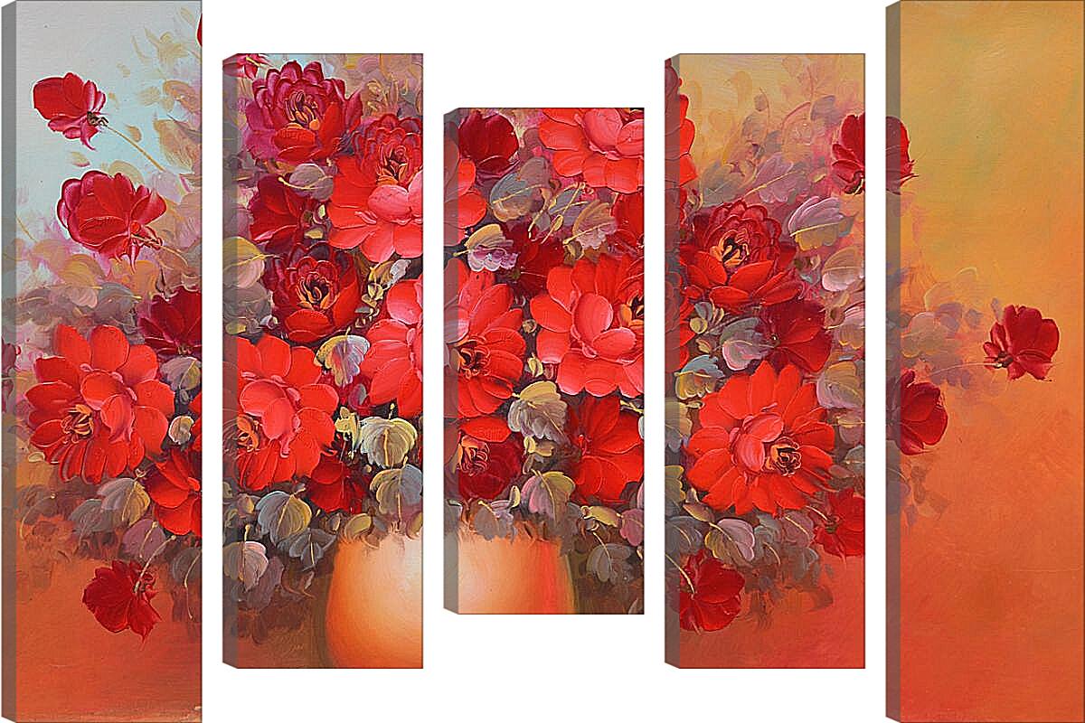 Модульная картина - Красные цветы в вазе