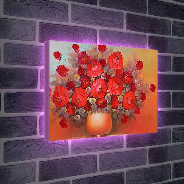 Лайтбокс световая панель - Красные цветы в вазе