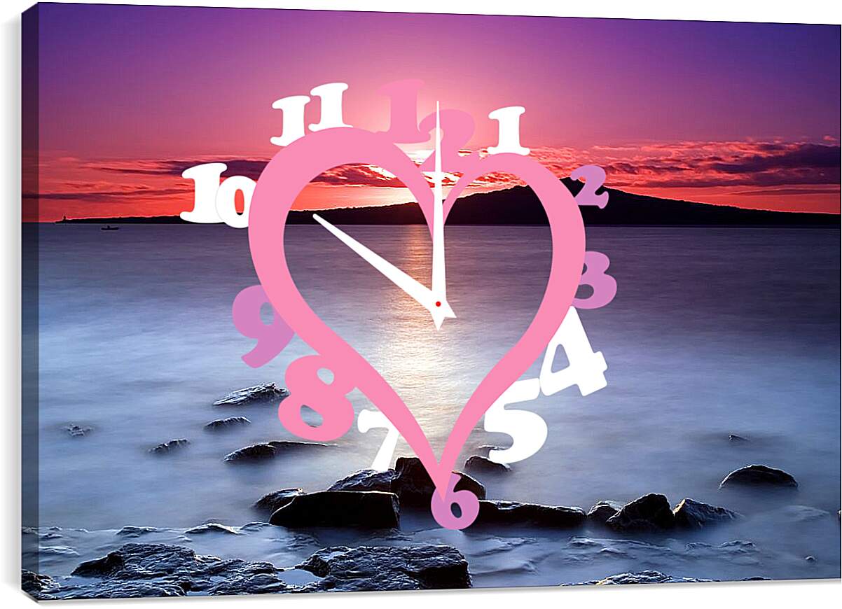 Часы картина - Розовый закат над водой