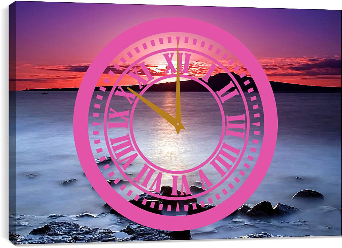 Часы картина - Розовый закат над водой