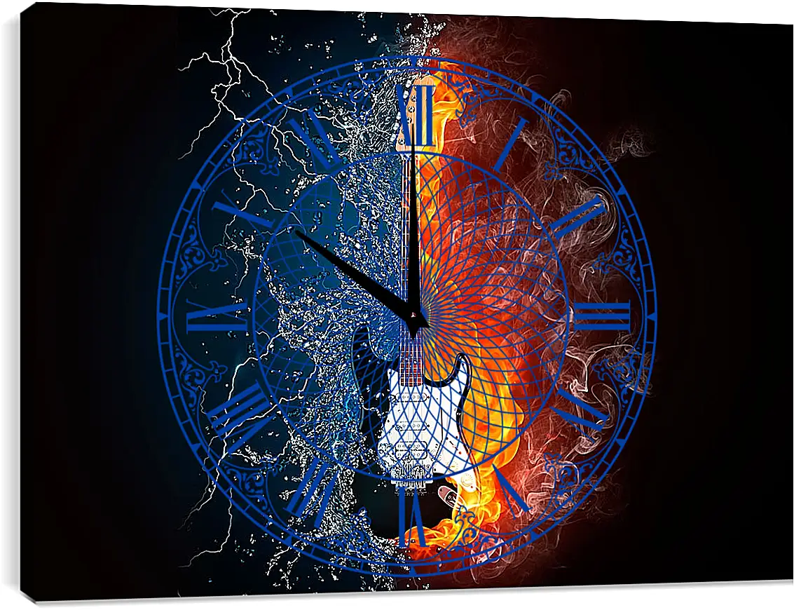 Часы картина - Гитара две стихии. Абстракция
