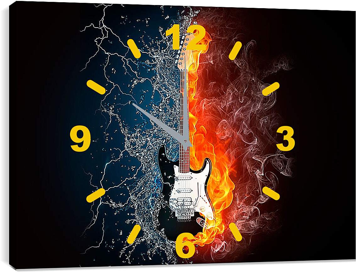 Часы картина - Гитара две стихии. Абстракция
