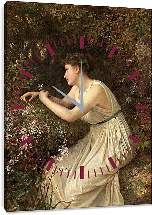 Часы картина - Молодая женщина в лесу. Софи Жанжамбр Андерсон