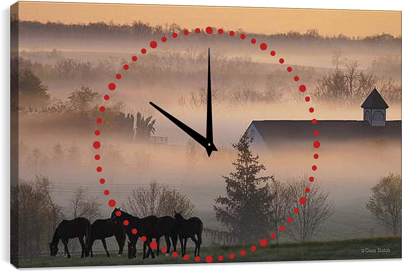 Часы картина - Лошади в деревне