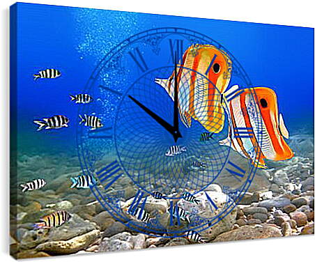 Часы картина - Коралловые рыбки