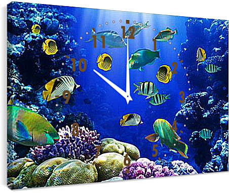 Часы картина - Рыбки и кораллы