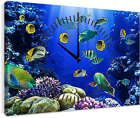 Часы картина - Рыбки и кораллы