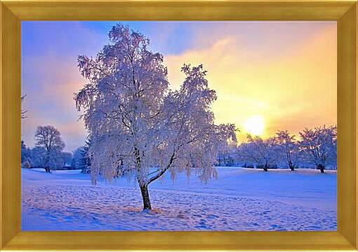 Картина в раме - Замёрзшее одинокое дерево