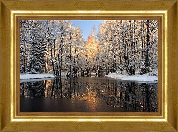 Картина в раме - Немного снега в лесу