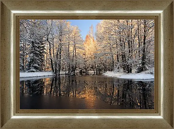 Картина в раме - Немного снега в лесу