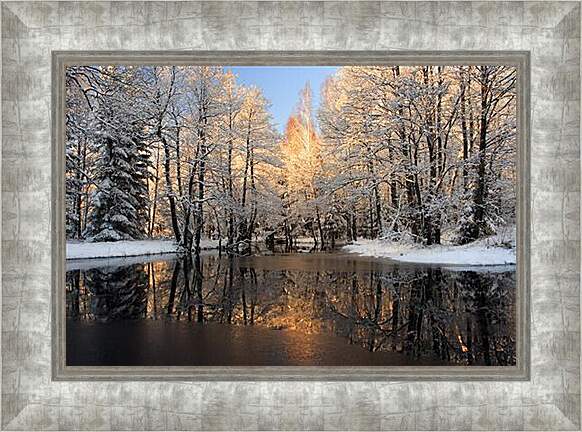 Картина в раме - Немного снега в лесу