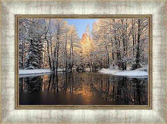 Картина в раме - Немного снега в лесу