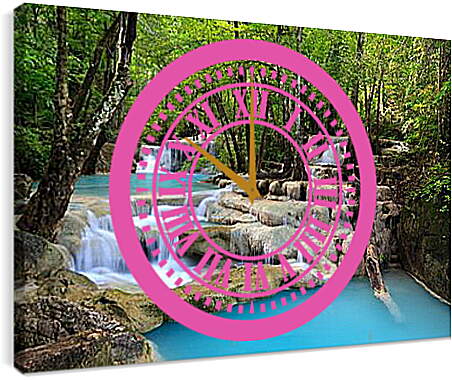 Часы картина - Небольшой водопад в лесу