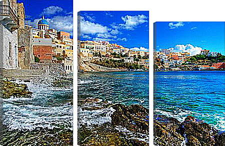 Модульная картина - Греческий городок у моря