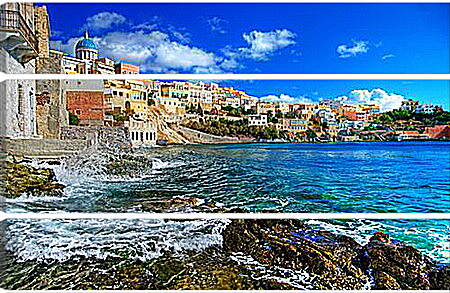 Модульная картина - Греческий городок у моря