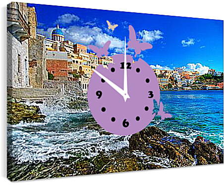 Часы картина - Греческий городок у моря