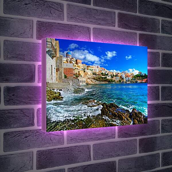 Лайтбокс световая панель - Греческий городок у моря