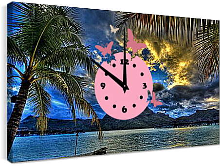 Часы картина - Одинокая пальма на пляже