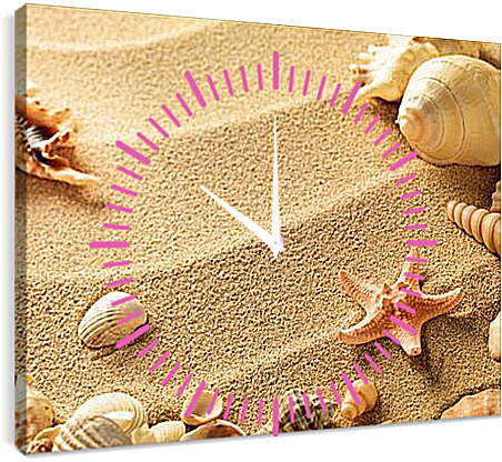 Часы картина - Ракушки на пляже