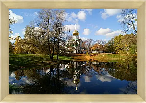 Картина в раме - Церковь возле речки