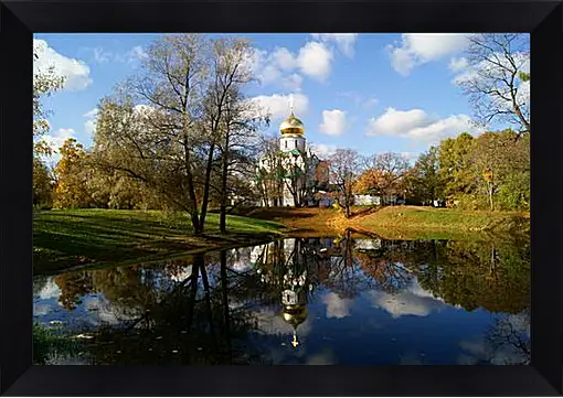 Картина в раме - Церковь возле речки