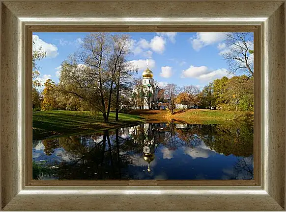 Картина в раме - Церковь возле речки