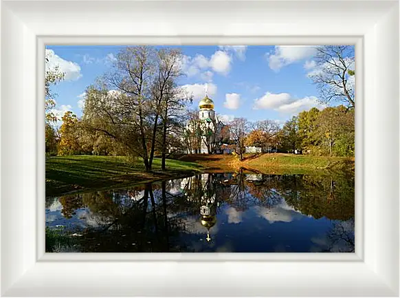 Картина в раме - Церковь возле речки