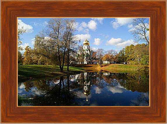 Картина в раме - Церковь возле речки