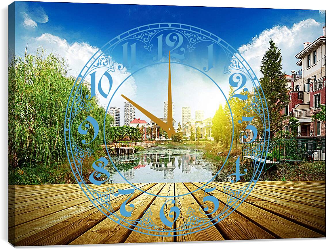 Часы картина - Bridge river - Мост река