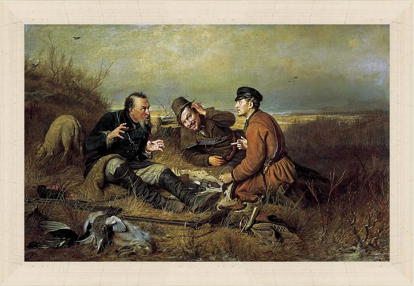 Картина в раме - Охотники на привале. Перов Василий