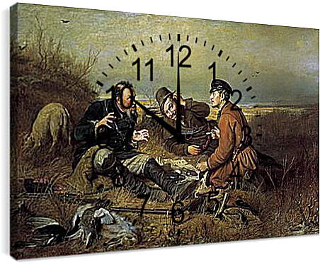Часы картина - Охотники на привале. Перов Василий