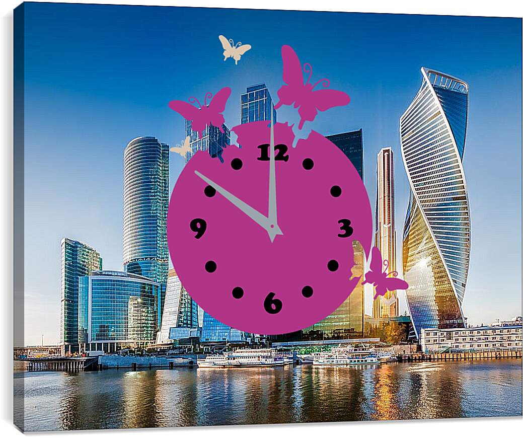Часы картина - Отражение солнца в башнях Москва-сити