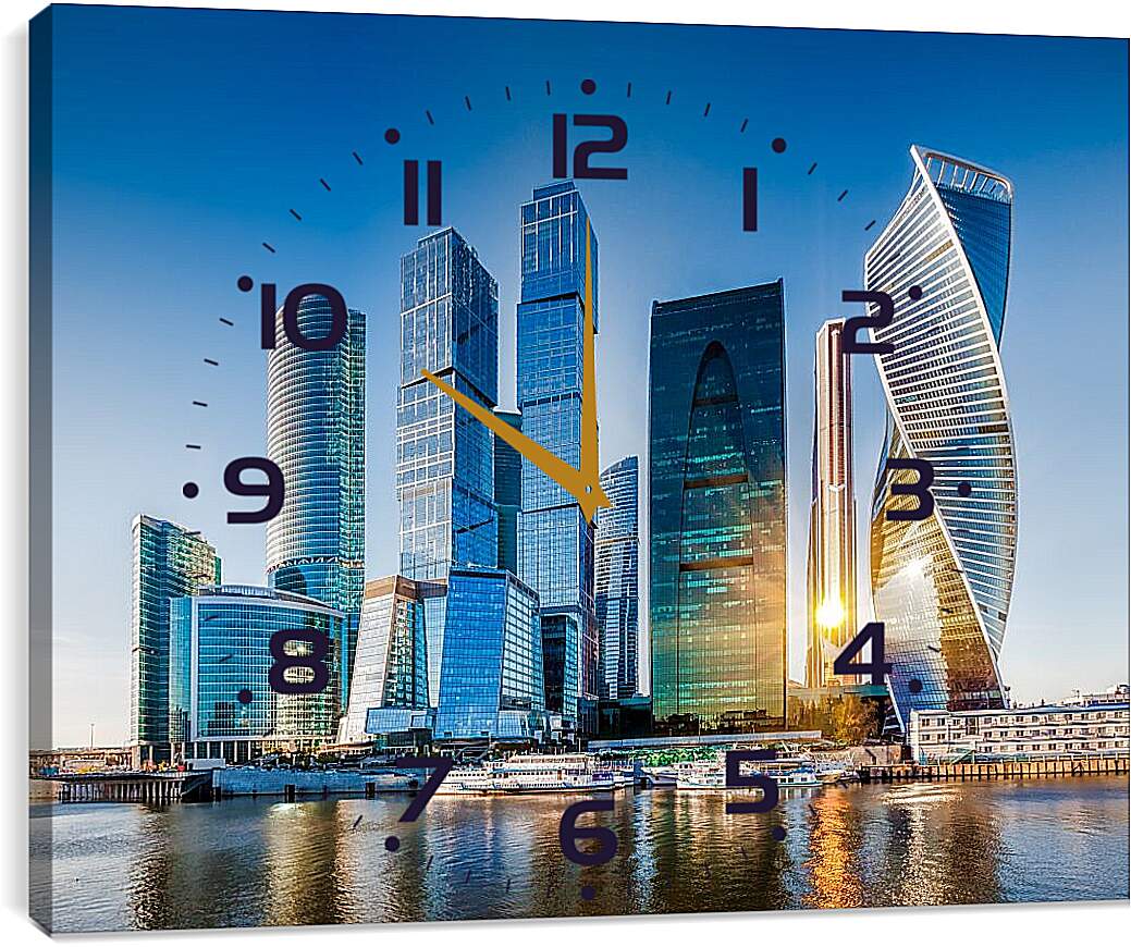 Часы картина - Отражение солнца в башнях Москва-сити